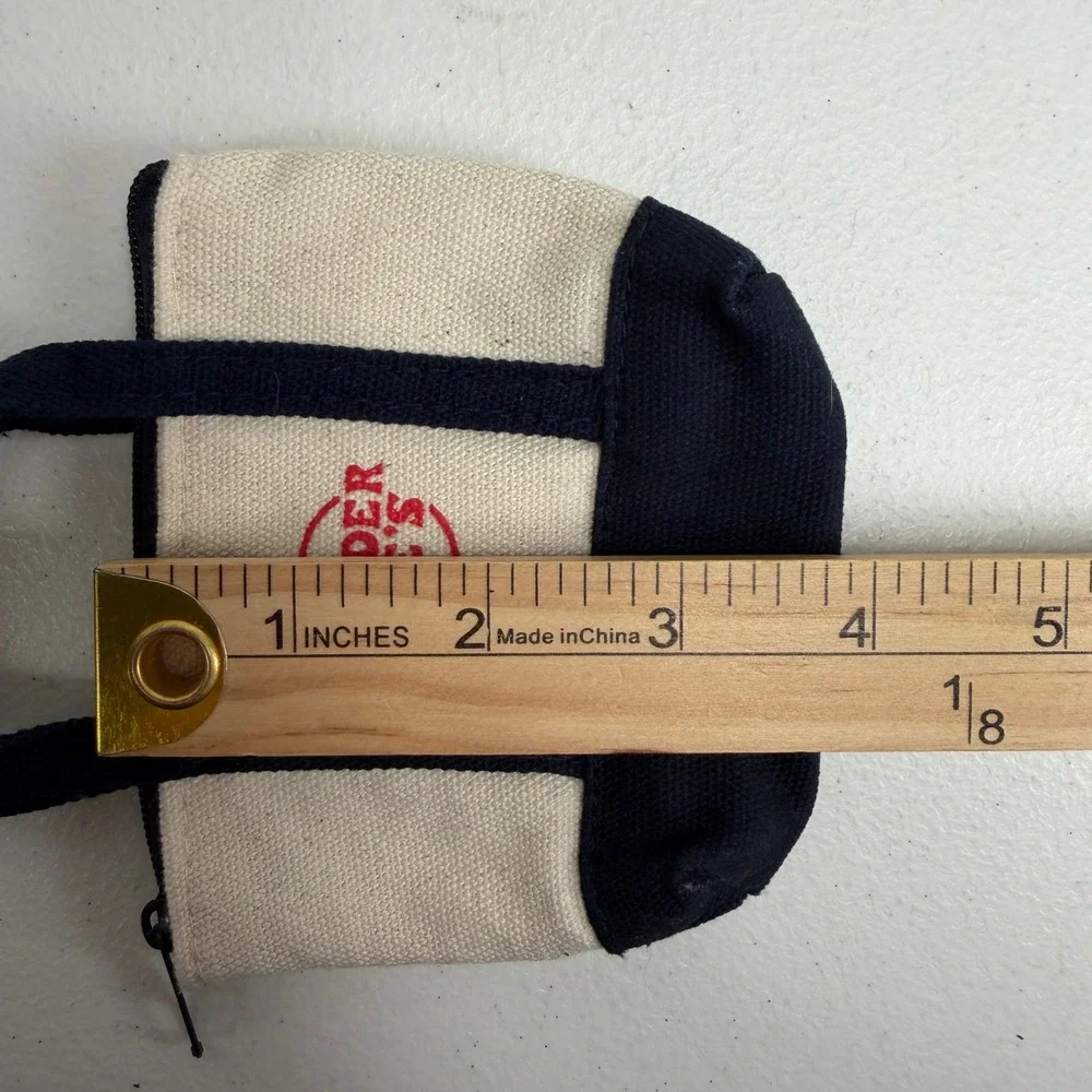 Trader Joe's Mini Canvas Tote Bag Coin Purse Navy Blue Cream Small Zipper Pouch